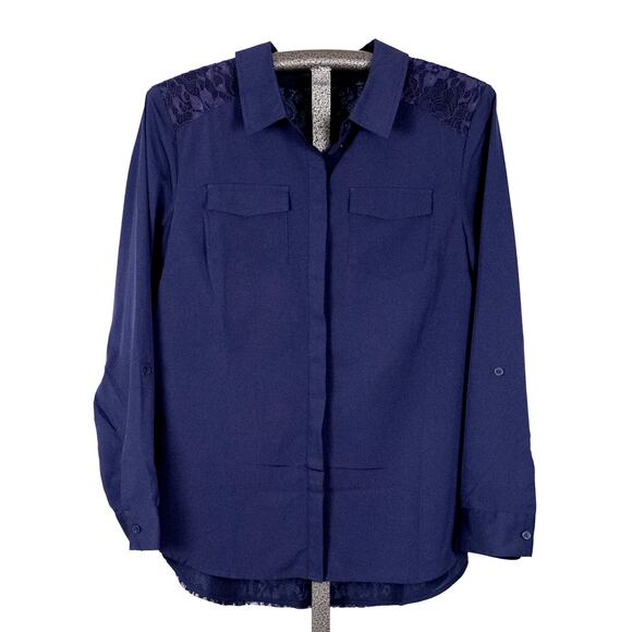 Isaac Mizrahi Live! Women's Blouse SZ 14 Fairycore Whimsigoth Romantic Lace Blue - Picture 2 of 7